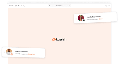 Kassirh app preview showing the browser interface with user profile cards